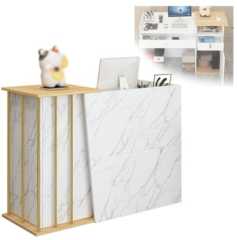Pobbycrafm Empfangstheke Mit Schublade Und AblagefäChern Empfangstheke Holz Rezeptionstheke Empfangstresen Kosmetik Rezeption Schreibtisch FüR Laden BüRo Messe Firmenhallen Hotel C 90x120 cm