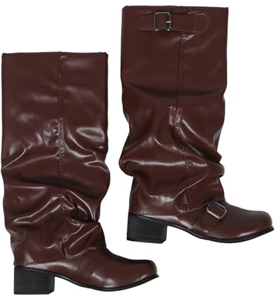 CONGARTENO Knähöga Cowboystövlar för Kvinnor i PU med Hantverksdetaljer Retro Westernstil Nonslip Sula och Slouch-design för Fest Ridning och Vardagsbruk