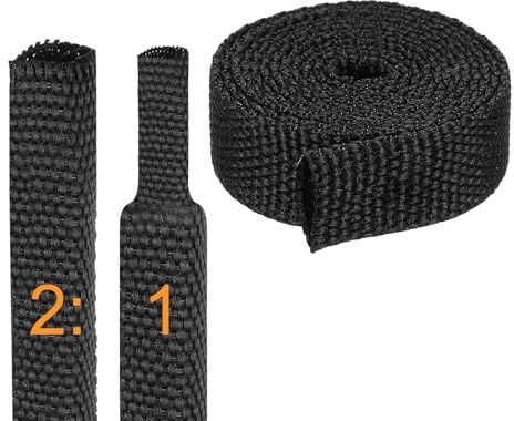 sourcing map 2:1 Ratio Heat Shrink Braided Sleeve 10mm ID 1 Meter, Black | Automotive Wire Loom, Braided Cable Sleeves, Fabric Woven Shrinkable Tubing Protection, for Harness Cable Sheath Hose Wire
