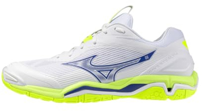 Mizuno Wave Stealth 6 Zapatillas de Balonmano, Blanco Amarillo Fluo Azul,, Color blanco., 42 EU