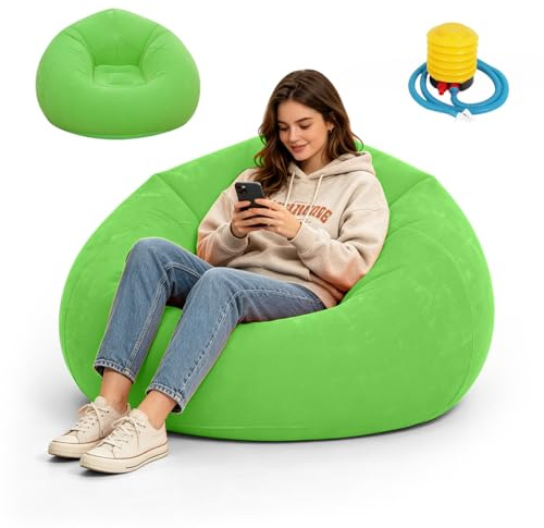 XUTUUDID Air Sofa Lazy, No Bean Bag, Aufblasbares Sofa, Aufblasbarer Sessel, Waschbar, Wohnzimmer Liegestuhl, Schlafzimmer Sitzsack Superweich (Grün)