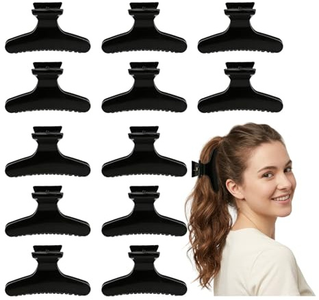 12 Pcs Butterfly Hair Clips Women,Black Claw Styling Sectioning Pins Clip,Hairdressing Crocodile Bobby Clamps Pin,Hairdresser French Acrylic Snap Claws Hairpin,Bride Makeup Duckbill Barrettes for Curl