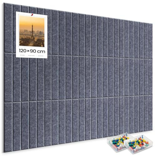 Filz Pinnwand Selbstklebend 120 x 90 cm, 12 Pack Pinnwand Kork Alternative für Wand, Dekorative Vision Board Fotowand Pin Board Memoboard mit 60 Stück Pinnnadeln für Büro, Küche, Schule