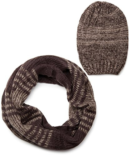 styleBREAKER Scarf och mössa kombi set, randig slätstickat loop slanghalsduk med stickad mössa mössa 01018204