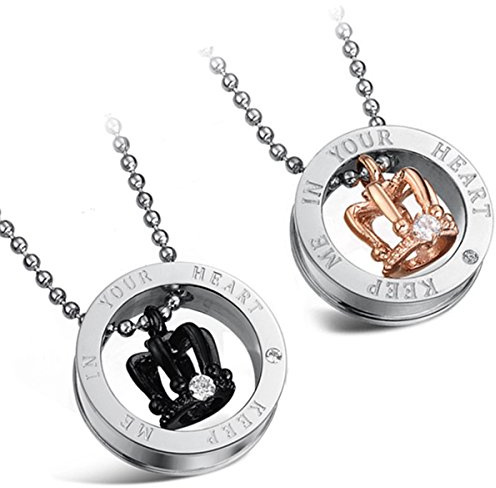 Flongo Partner Anhänger Halskette Freundschaftsketten BFF Kette für 2 Pärchen Anhänger Halskette mit Gravur Ringen Anhänger für Herren,Damen