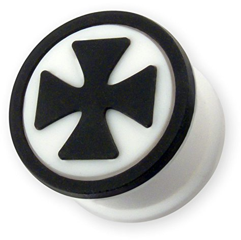 Fly Style Damen Herren Ohr Plug Silikon Tunnel Eisernes Kreuz schwarz weiß rot (4-26 mm) st007, Grösse:22 mm;Modell:Modell D