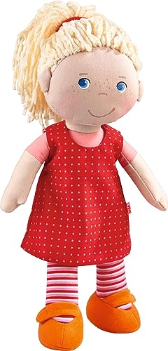 HABA Stoffpuppe Annelie – Weiche Puppe mit Haaren zum Stylen – Mit wechselbarer Kleidung – Ab 18 Monaten – 30 cm – Waschbar – 1302108001