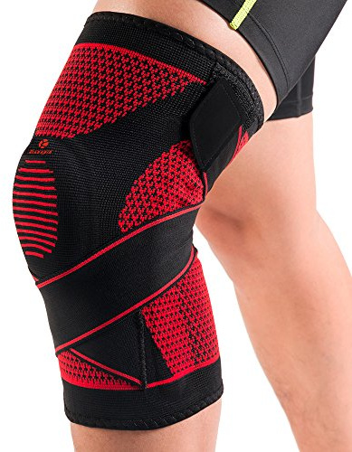 Kuangmi ginocchiera con molla Supporto silicon-ring bendaggio regolabile stabilizzatore per tipi di sport ad alta intensità e exercises-knitting traspirante, Black