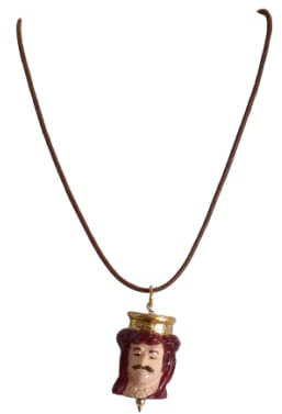 Collana Dipinta a Mano - Collana con Pendente Artigianale Donna - Ciondolo in Ceramica - Ruota Carretto Siciliano -