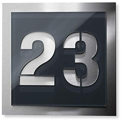 Metzler Hausnummer-Platte - anthrazit - aus Acrylglas & Edelstahl - mit Gravur - alle Ziffern möglich