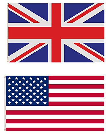 ILOVEFANCYDRESS UNION JACK FLAG AND UNITED STATES FLAG - 2X FULL SIZED FLAGS PARTY DECORATION ALL WEATHER FLAGS UNITED STATES BUNTING ROYAL UNITED KINGDOM BRITAIN EVENT BANNER