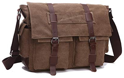 Laptop Messenger Bag, 15.6 inch Canvas Laptop Bag Shoulder Bag Briefcase Cross Body Bag Work School for Men Women Coffee