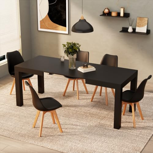 Mobili Fiver, First Extendable Table, 47.2(78.7) x31.5 in, Ashwood Black, for 6-8 People, Expandable Dining Table for Kitchen, Living Room, Italian Furniture