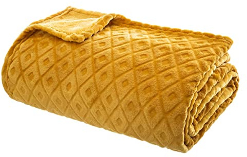 Atmosphera - Plaid 3D Losange en Flanelle - Jaune Moutarde 180x230 cm