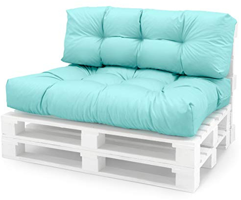 Spatium Cuscini per Pallet Sfoderabili Impermeabile Rivestimento Trapuntato Euro sedile schienale 20 cm di spessore Menta Set da 2