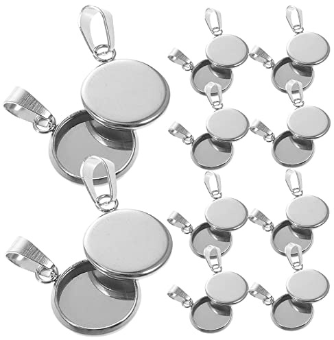 Milisten 20Pcs Anhänger Tabletts Kit Runde Lünette Rohlinge Tabletts Anhänger Cabochon Einstellungen für DIY Handwerk Foto Schmuck Machen Silber 14Mm