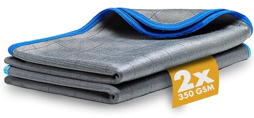 LICARGO Carbon Fenstertücher 2er-Set 40x40 cm Dunkelblau - Mikrofaser Glastuch streifenfrei, 350 GSM Scheibentuch für kristallklare Autoscheiben innen & aussen, Carbontuch fusselfrei