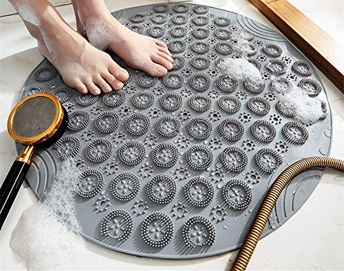 Tappetini Antiscivolo per Doccia Rotondo Tappetini in PVC per Vasca Tappetino per Doccia da Bagno Tappetini per Il Bagno con Fori di Scarico e Ventose Lavabile in Lavatrice 55x55cm,Grigio