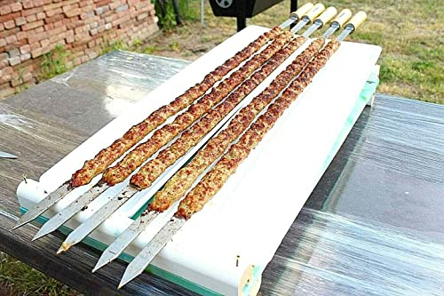 Grillmeister-Schwab Edelstahl Adana-Kebab Schaschlikspieße Holzgriff Köftespieße Spieße Fleischspieß Shampur (Länge ohne Griff 85cm, Breite 20mm)