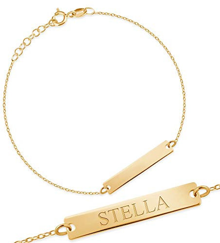 Maverton Kinder ID Armband 925 Silber mit Gravur + personalisierte Geschenkbox - Armkette mit Namen für Mädchen und Jungen - zur Geburt zur Taufe - Länge: 13-17 cm - silber/vergoldet - vergoldet