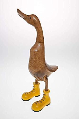 Home Gift Wooden Duck With Boots, Hand Carved Bamboo Root, yellow Laces