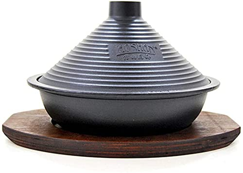 ZHEYANG Schmortopf Gusseisen-Kochtopf mit Verbrühschutzplatte, Tagine Clay Casserole Slow Cooker, Nicht poröser Kegeldeckel, für Verschiedene Kochstile und Temperatureinstellungen