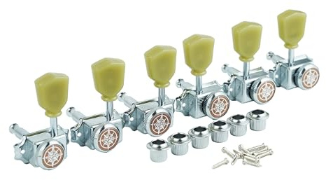 Guyker 3x3 Vintage Style Locking Guitar Machine Heads – 1:15 Ratio Lock String Deluxe Tuning Key Pegs Tuners Set Replacement for Electric, Acoustic or Folk Guitars - Chrome