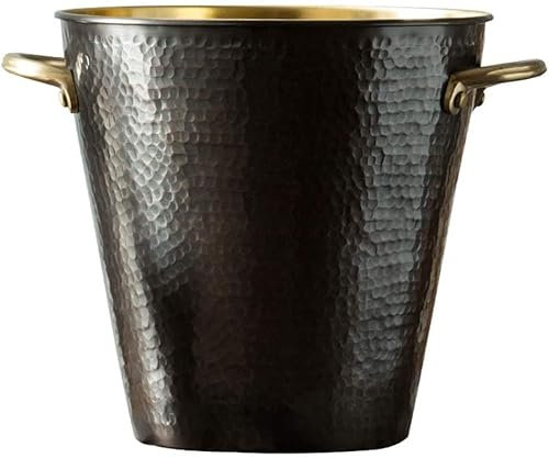 QHLOM Ice Bucket Vintage Brass Ice Bucket，Fashion Ice Buckets with Carry Handles，Wine Holders for Beer Party Wedding Coolers Chiller，Black Frozen Longer
