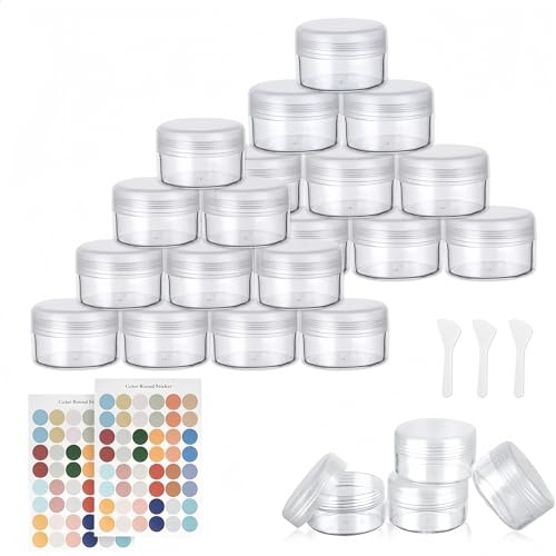Flintronic 24 stycken burkar, 30 ml/20 ml plastburkar, tom burk, klar degel, krämburk, tom transparent degel med spatel och etikett, resekruka, set för miniljus, kosmetika