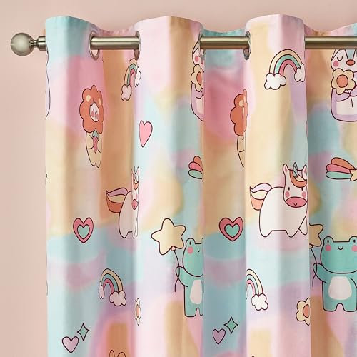 Catherine Lansfield Kids Forever Together Fully Reversible 66 x 72 Inch Eyelet Curtains Two Panels Pastel