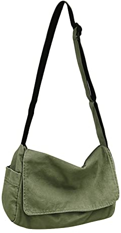 YILCER Canvas Crossbody Tasche für Frauen Mädchen, Canvas Schultertaschen Ästhetische Messenger Bag Hobo Tote Bag für Schule, Reisen, Freizeit, Alltag, armee-grün