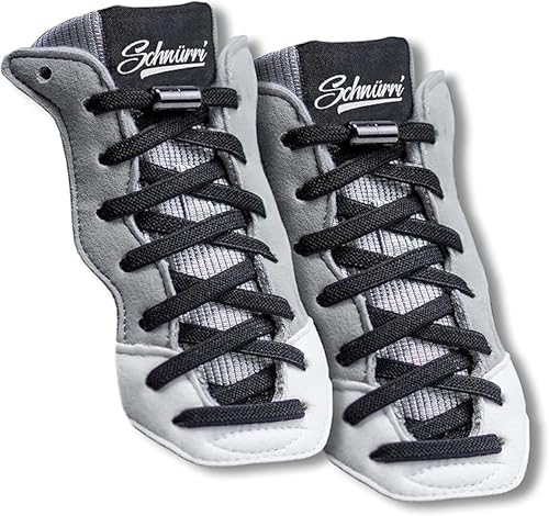Schnürri elastische Schnürsenkel, 1 Paar in schwarz mit mattschwarzem Kapselverschluss - Schnürsenkel ohne binden = Schnellschnürsystem für Kinder, Erwachsene und Senioren - Sneaker, Laufschuhe, uvm.