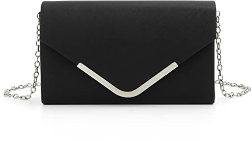LUI SUI Women Faux Leather Envelop Handbag Purses Bridal Wedding Evening Clutch Party Purse Black
