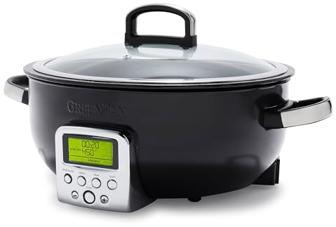 GreenPan Elite 5,6L Cuisinière Électrique Intelligente, Spécifications pour Sauté, Sauté, Riz, Céramique Saine Antiadhésive sans PFAS et Parties Lavables au Lave-Vaisselle, Affichage LED, Noir