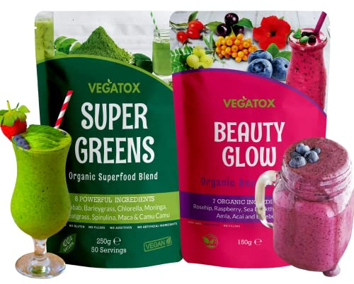 Superfood Powders Bundle | Boost Digestion, Energy, Immunity & Skin Glow | Super Greens 250g + Berry Powder 150g | Smoothie Booster | Vegatox