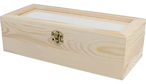 Caja madera de pino macizo con vidrio 29,5x12,5x8,8cm.