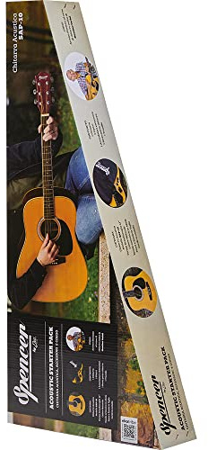SPENCER BY EKO SAP-10 Natural – Set Akustikgitarre Natural: Gitarre + 3 Plektren + Clip-Tuner + Stofftasche + Gurt + Online Gitarrenkurs (Massimo Varini)