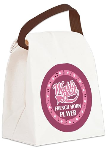 CafePress French Horn Player WB Pink Circle Canvas Lunch Bag with Strap Handle