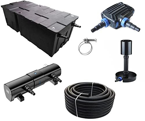 AquaOne Set di filtri a camera con pompa per laghetto e chiarificatore dell'acqua, impianto filtrante CBF-550 B per un laghetto fino a 90.000 litri, set completo con chiarificatore UVC da 110 W, pompa