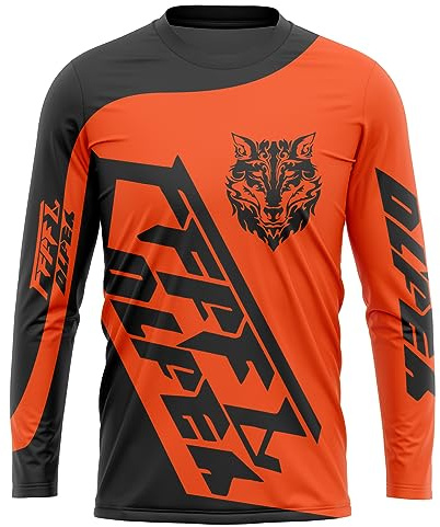 FFFF & OLFEH Maillot de Ciclismo de Manga Larga para Hombres, Verano MTB Manga Larga Bicicleta Downhill Deportes Al Aire Libre Camiseta Ciclismo Motocross Ropa Tops (XL,Orange)