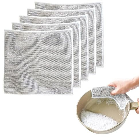 MJLOMJ Mehrzweck-Draht-Geschirrlappen, kratzfeste Scheuerdraht-Geschirrlappen, wiederverwendbares Mikrofaser-Reinigungstuch, fusselfreies Staubtuch, Draht-Geschirrtücher für die Küche zu Hause (5)