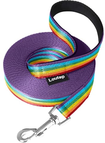 Loutep Regenbogen-Trainingsleine für Hunde, 3 m, 5 m, 10 m, 15 m, 20 m, 25 m, 30 m, starkes Nylonseil, extra lange Leine, Hundeleine mit gepolstertem Griff, für große, mittelgroße und kleine Welpen,