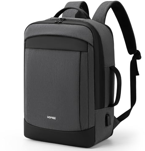 HOMIEE Business Rucksack Herren, Laptop Rucksack Herren Wasserdicht Laptop Groß Erweiterbarer Handgepäck Reiserucksack mit Laptopfach für Reisen Schule Arbeit Uni Schwarz