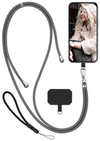 moex Unleash für Samsung Galaxy S24 Handyband zum Umhängen ohne Hülle, Handykette Universal mit Karabiner, Handy Band abnehmbar, Kette mit Pad für Handyhülle, Grau, Silber