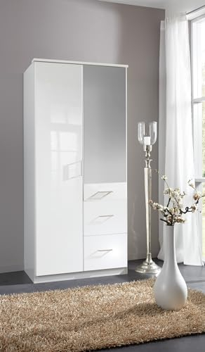 möbelando Drehtürenschrank >Clack< in Hochglanz Lack Weiss - 91x199x58cm (BxHxT)