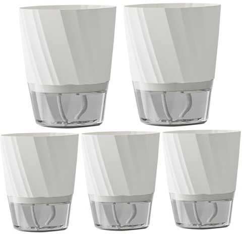 Hperu 5pcs Selbstbewässerung Topf, Selbstbewässerungstopf innerne Selbstbewässerung Pflanzer mit großer Wasserspeicherung und Wattebutkschnur Moderne einfache weiße Blütentöpfe