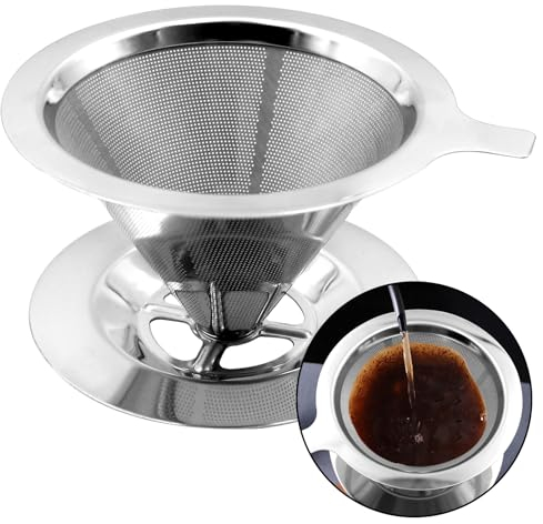 Pour Over Coffee Filter - Stainless Steel Reusable Dripper for Manual Production and Preparation - Easy to Clean
