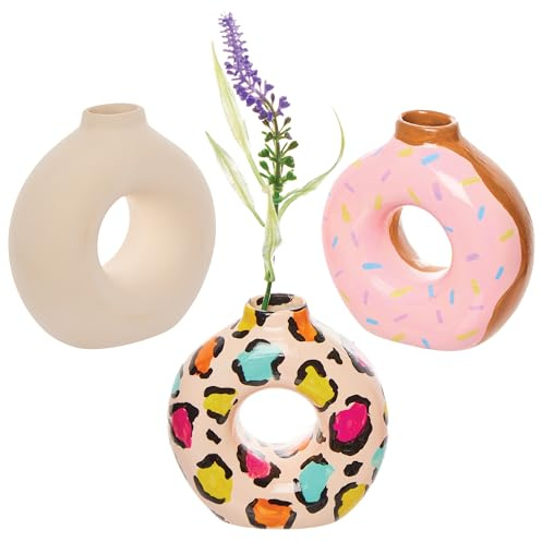 Baker Ross FX702 keramische Donut Vasen - 3er-Pack, Keramik Rohlinge zum Malen und Dekorieren