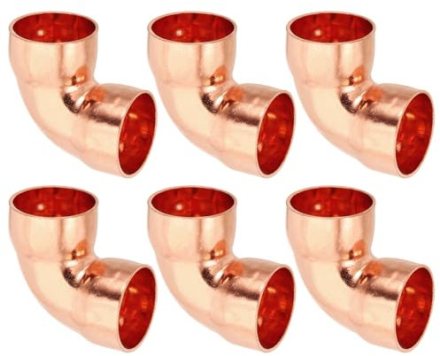 PATIKIL 7/8 ID 1.2mm Thick Elbow Copper Fitting, 6pcs 99.9% Pure Copper Pipe Fitting 90 Degree Short Radius Tube Connector Sweat Solder for HVAC Refrigeration System