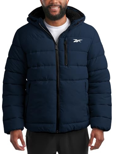 Reebok Herren-Winterjacke – schwerer Sherpa-Futter, Puffer-Parka, Herren-Wintermantel, isoliert, gesteppt, Skijacke für Herren, Vector Navy Blue, L